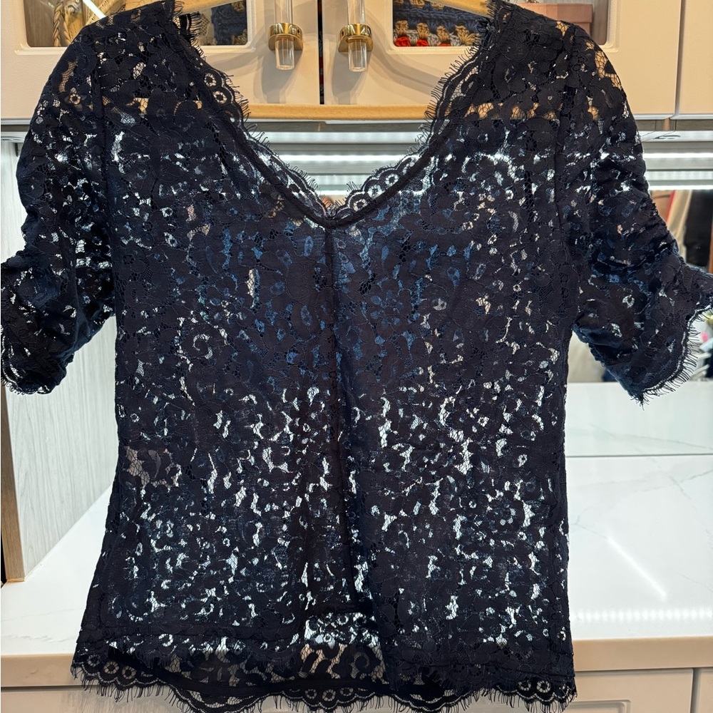 Joie Midnight Blue Lace Blouse - Picture 3 of 7